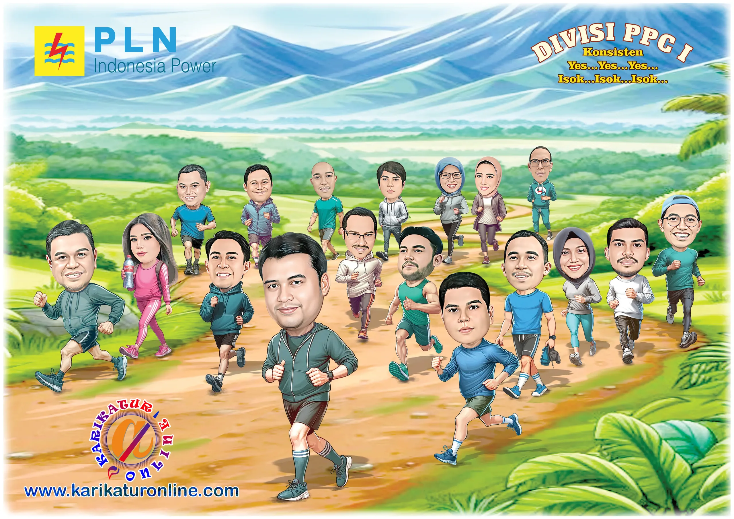karikatur marathon lintas alam unik dan lucu