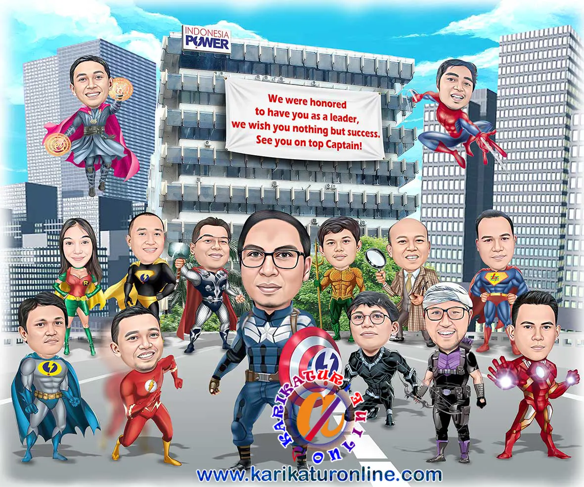 Karikatur lucu grup superhero