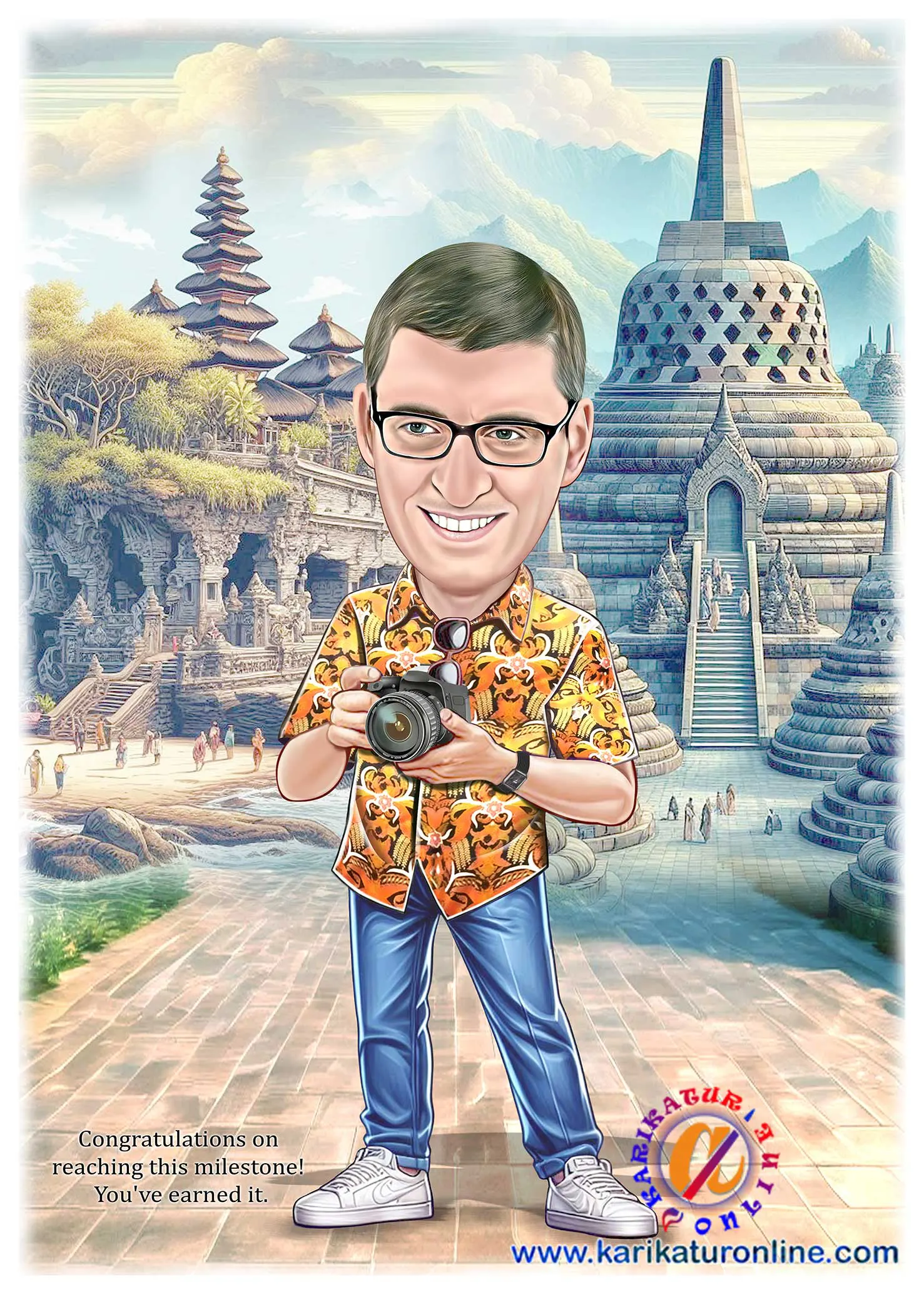 karikatur bule sedang berlibur di borobudur