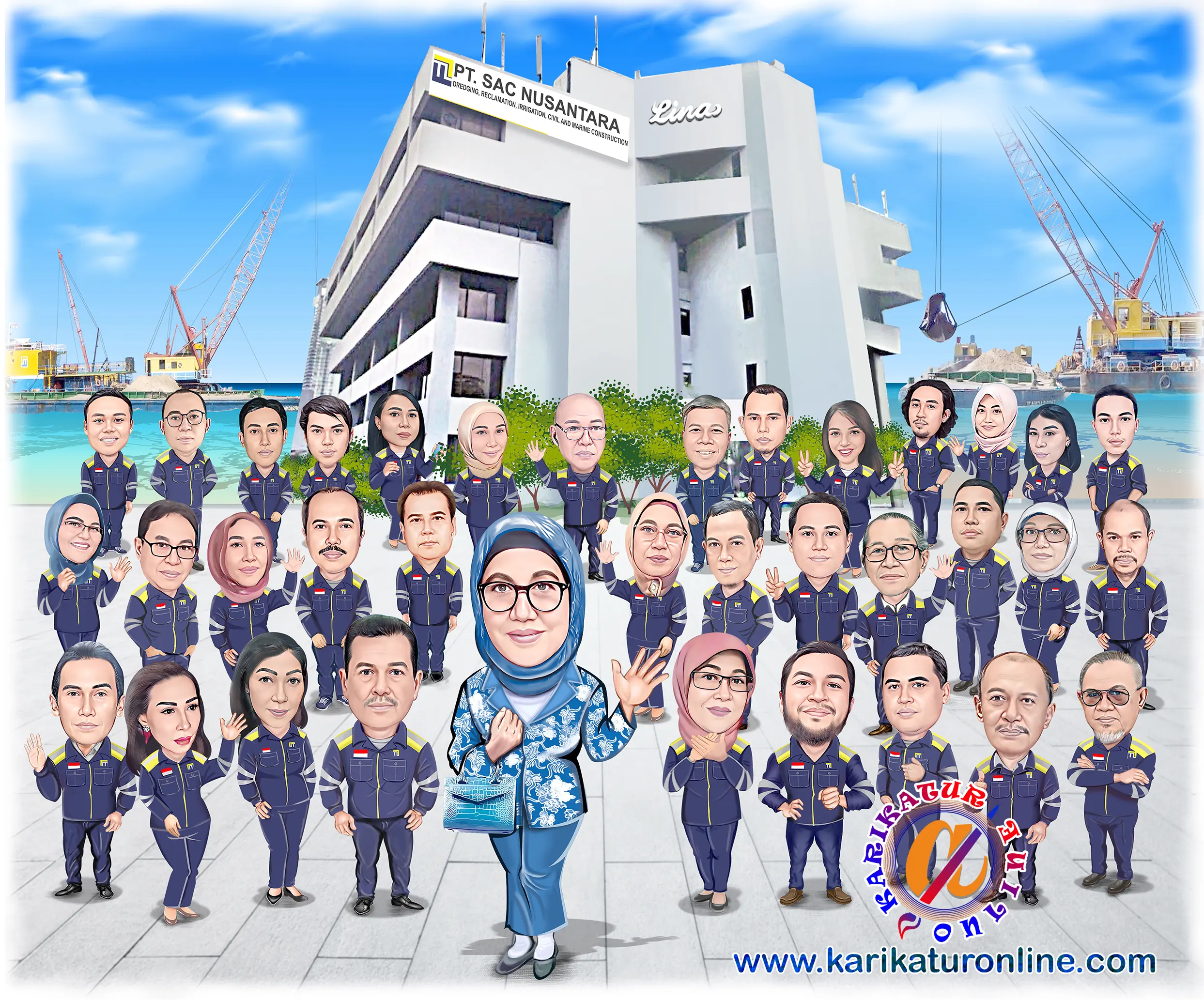 Karikatur grup PT SAC di pelabuhan