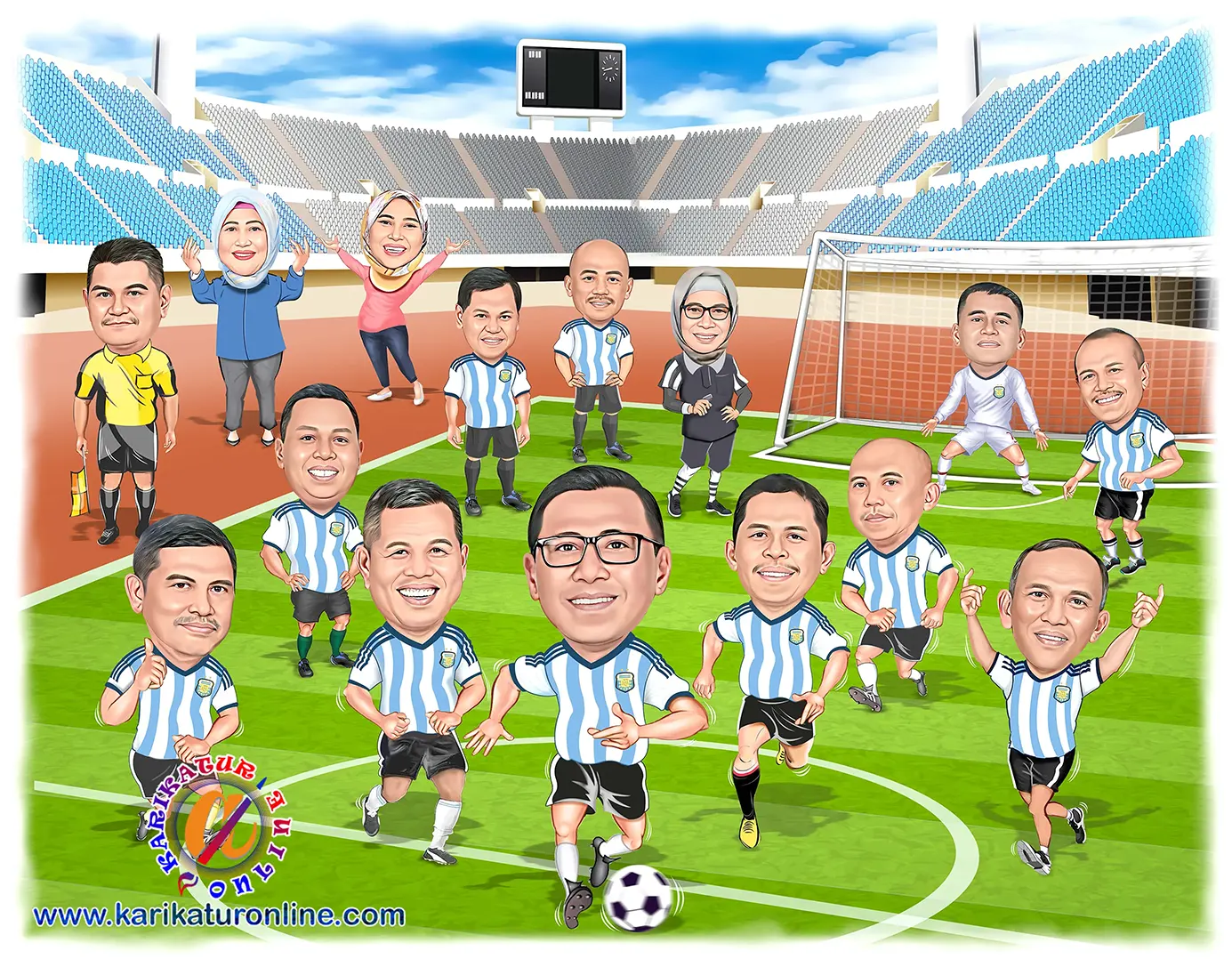 Karikatur lucu main bola untuk acara farewell