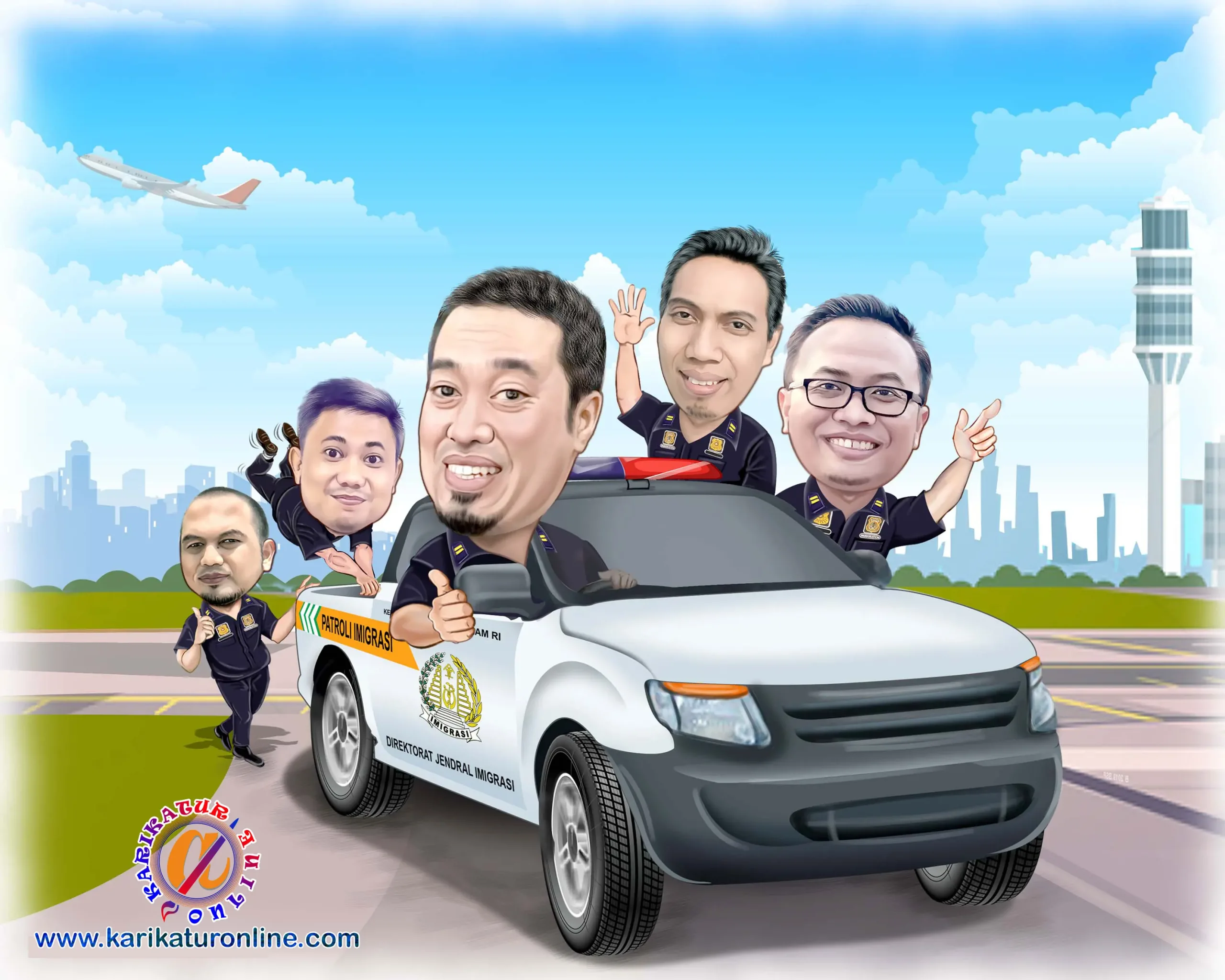 Karikatur tim imigrasi custom dan lucu