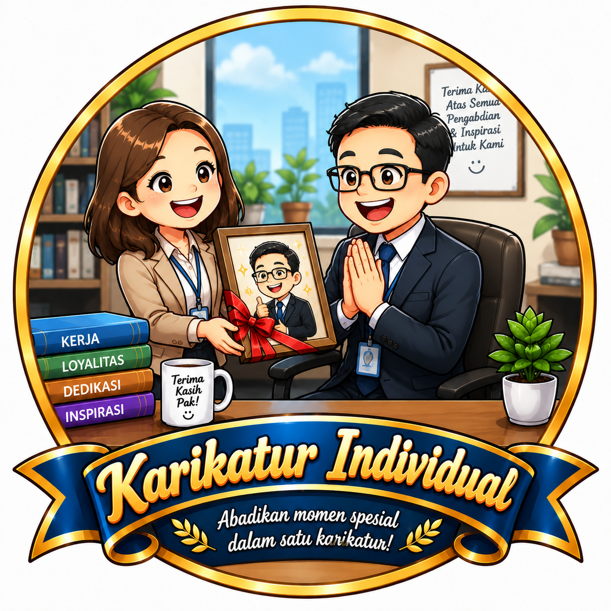 karikatur menampilkan 1 orang dalam 1 frame yang lucu dan unik